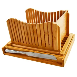 Adjustable Thickness Kitchen Bamboo Bread Slicer Cutting Guide With Knife Serving Tray For Homemade Bread