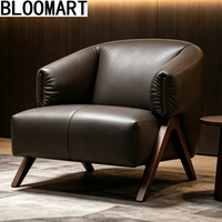Moderne Weiche Leder-Akzentstühle für Salon Einzelner Sessel mit Holzbeinen Loungesessel für Wohnzimmer Hotel