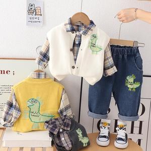 Handsome <strong>1</strong>-3-<strong>Year</strong>-<strong>Old</strong> <strong>Boy's</strong> Casual Print Dinosaur Suit Autumn and Spring <strong>Baby</strong> <strong>Clothes</strong> Short Sleeve Sweater <strong>Set</strong> of Three - Product Image 2