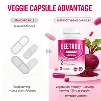 Poudre de racine de betterave en capsules végétales 1300mg 60 unités Supplément d'extrait végétal OEM Marque privée