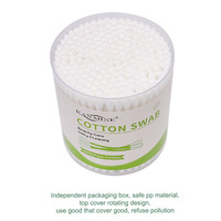 Coton-tiges blancs à double tête ronde, 200 pièces, avec tige en PP et boîte ronde, pour le nettoyage en salon de beauté