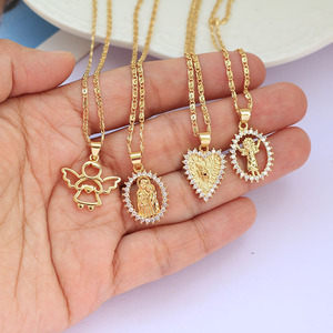 Colliers pendentifs religieux en or NZ1671 avec pavé de zirconiums, représentant la Vierge Marie et l'Enfant Jésus, l'<span class=keywords><strong>ange</strong></span> et l'archange Michel, pour femmes - Product Image 1