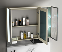Ensemble de meuble-lavabo moderne en contreplaqué blanc crème imperméable avec vasque en céramique, miroir intelligent et armoire murale pour hôtel, villa, appartement