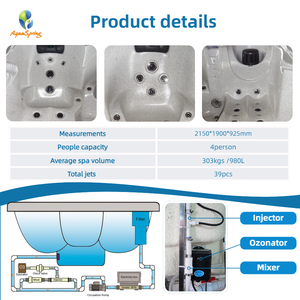Precio barato y alta calidad, bañera de hidromasaje de estilo moderno para 4 personas con 39 chorros, jacuzzier acrílico, bañeras de spa para jardín al aire libre - Product Image 3