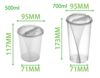 Gobelet double en plastique transparent de qualité alimentaire PP de 700 ml (24 oz) avec couvercle, idéal pour les couples