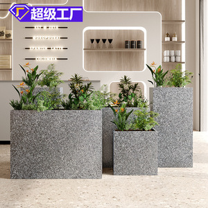 Jardinières d'extérieur en faux terrazzo, sur pied, en fer forgé, minimalistes, durables, pour restaurant, cour, bureau de vente - Product Image 1
