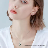 Collier pendentif en argent sterling 925 avec agate mousse, cadeau de fête des mères en gros, bijoux pour femmes