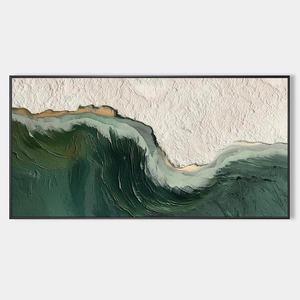 Peinture à l'huile minimaliste de vagues de mer et de plage, peinte à la main, encadrée, art mural pour la décoration moderne de la maison, du bureau ou du studio - Product Image 5