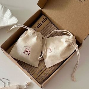 Recyclable 100% Cotton <b>Pouch</b> Customized Logo Printed Natural Jewelry <b>Pouch</b> Packaging Cotton <b>Drawstring</b> Bag - Product Image 5