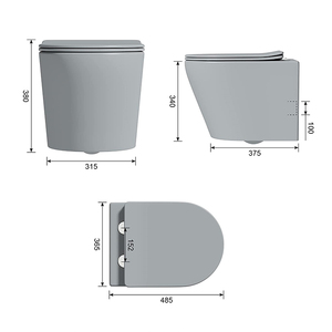 Cuvette de toilette murale suspendue en céramique moderne de bonne qualité, couleurs mates, sans rebord, pour salle de bain - Product Image 4