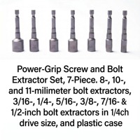 Jeu d'extracteurs de vis et boulons de qualité industrielle Power-Grip, 7 pièces, entraînement 1/4 pouce, 11 mm, 6 tailles (3/16-7/16-1/2 pouces), boîte en plastique