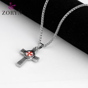 Collares con Colgante de Cruz Templaria de Acero Inoxidable, Nudo Celta, Esmalte Rojo, Joyería Gótica Punk Vintage de Acero de Titanio para Hombre - Product Image 2