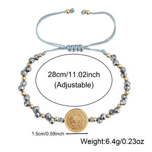 Bracelet médaille de Saint Benoît Go2boho, cordon réglable à perles facettées grises, bracelet chrétien - Product Image 6