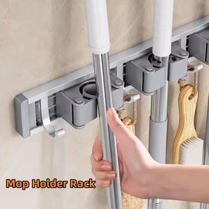 Self-Adhesive Metal <strong>Wall</strong> Mounted <strong>Mop</strong> Broom Organizer Rack with 5 Strong Hooks for Kitchen Bathroom Cleaning Tools Storage - Product Image 5