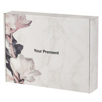 Boîte d'expédition en marbre blanc écologique avec motif floral aquarelle, texte et logo personnalisés pour emballage cadeau de soins de la peau, bougies, mariages et faveurs nuptiales