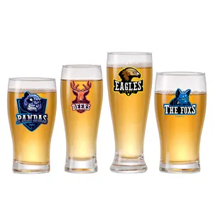 カスタムロゴ多くの異なるサイズの透明なビール缶ガラスカップ飲用ガラスマグプリントガラスビールグラス