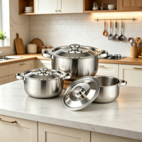 Ensemble de casseroles et poêles en acier inoxydable 6 pièces 16/18/20cm, comprenant poêle à frire, faitout et marmite à soupe, pour la cuisine
