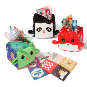 Juguetes de aprendizaje educativo para edades tempranas Montessori, juguetes sensoriales para bebés que juegan con caja de pañuelos blandos de alto contraste - Product Image 1