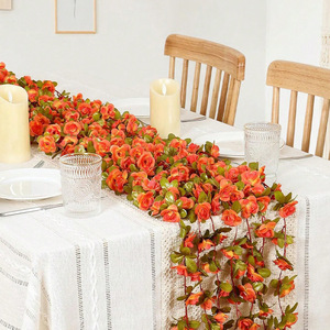 Guirlandes de roses artificielles 2,45 m en soie, pour décoration de mariage, maison et accessoires de photographie, couleur orange rose - Product Image 3