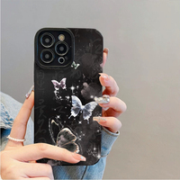 Coque de téléphone portable en cuir artificiel TPU avec impression papillon et lumière scintillante pour iPhone X Xr 11 12 13 14 15 16 17 18 Pro Max
