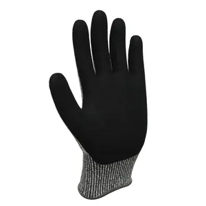 13 Gauge HPPE And Glass Fiber Hand Protection Anti Cut Gloves Nitrile Sandy Coated EN388 Cut C Work Safety Gloves