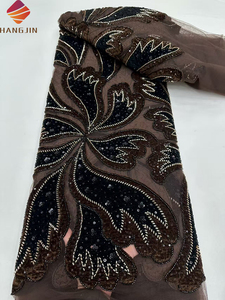 Tessuto di lusso in velluto verde 2025 ultimo Design nigeriano con paillettes perline ricamate in <span class=keywords><strong>Tulle</strong></span> tessuto pizzo <span class=keywords><strong>per</strong></span> festa abito da sposa - Product Image 3