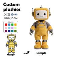 Fabricants CE OEM ODM, poupée robot en peluche de haute qualité, mignonne, en coton, avec salopette jaune et chaussures, poupée robot en peluche