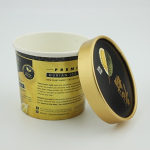 Coppette di Carta Dorate per <span class=keywords><strong>Gelato</strong></span> da 4oz, Monouso, per Alimenti, con Coperchio e Cucchiaio, Logo Personalizzato, Vernice PE - Product Image 2