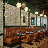Meubles de restaurant sur mesure Ron Group, banquette en cuir en forme de L, table en marbre noir, chaise personnalisée, ensemble commercial