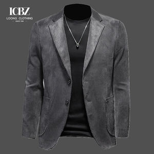 <span class=keywords><strong>Veste</strong></span> de tailleur rétro en velours côtelé pour hommes pour l'automne et l'hiver fermeture simple boutonnage grande taille haut décontracté une pièce - Product Image 1