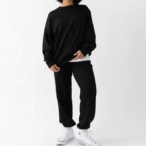 Rahat kadın düz renk kapüşonlu Sweatshirt ve koşucu pantolonu takım kazak eşofman 2 parça kıyafet - Product Image 2