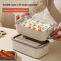 Boîte à lunch isotherme rectangulaire en acier inoxydable 304 de qualité alimentaire, scellée au micro-ondes, double compartiment, style bento japonais avec couvercle, pour étudiants