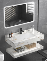 Ensemble de meuble-lavabo mural de luxe moderne en ardoise avec double vasque, miroir intelligent, facile à nettoyer et résistant à l'eau