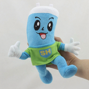 UYEAH-Muñeca mascota personalizada con camisa, venta al por mayor, logotipo personalizado, juguete mascota de peluche en forma de botella azul de dibujos animados para marca - Product Image 3
