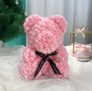 2024 venta al por mayor 25cm oso de peluche rosa oso flor artificial oso Rosa mejor regalo del Día de San Valentín para novia mejor amor