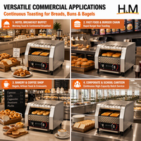 Four à pain à bande transporteuse commercial en acier inoxydable pour boulangerie-café, vitesse variable 50-300°C, 220V