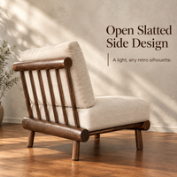 Fauteuil de détente individuel style Wabi Sabi, chaise d'appoint rembourrée en lin avec structure en bois massif pour salon, hôtel, salle de lecture