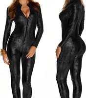 Nouvelle tenue de rave sexy pour femmes, combinaison noire effet mouillé, fermeture éclair, combinaison en cuir, body en vinyle sexy pour femmes, combinaison