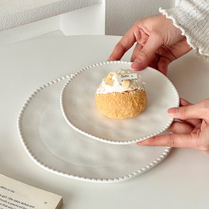 Plato de Postre de Cerámica Blanca con Diseño de Puntos de Perla, Estilo Americano, Plato para Desayuno y Cena Familiar, Bandejas para Servir para Acampar - Product Image 1
