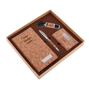 Set de Regalo Ejecutivo Ecológico y Sostenible, Estilo Corcho, Cuaderno A6, Caja para Tarjetas, Bolígrafo, Llavero, Caja de Regalo - Product Image 1