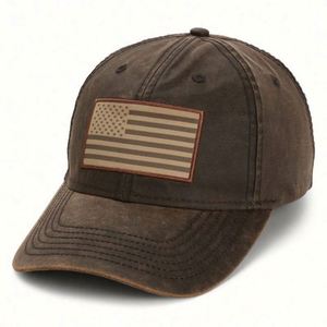 Casquette de baseball en tissu sergé enduit PU personnalisé, style rétro Oilskin, patch animalier, robuste, sportive, pour le travail et les affaires - Product Image 1