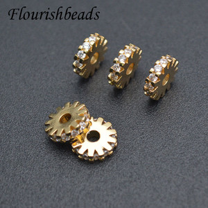 Espaciador de rebanada redonda pavimentada de <span class=keywords><strong>plomo</strong></span> y níquel, chapado en oro y <span class=keywords><strong>plata</strong></span>, CZ, para fabricación de collares y pulseras - Product Image 1