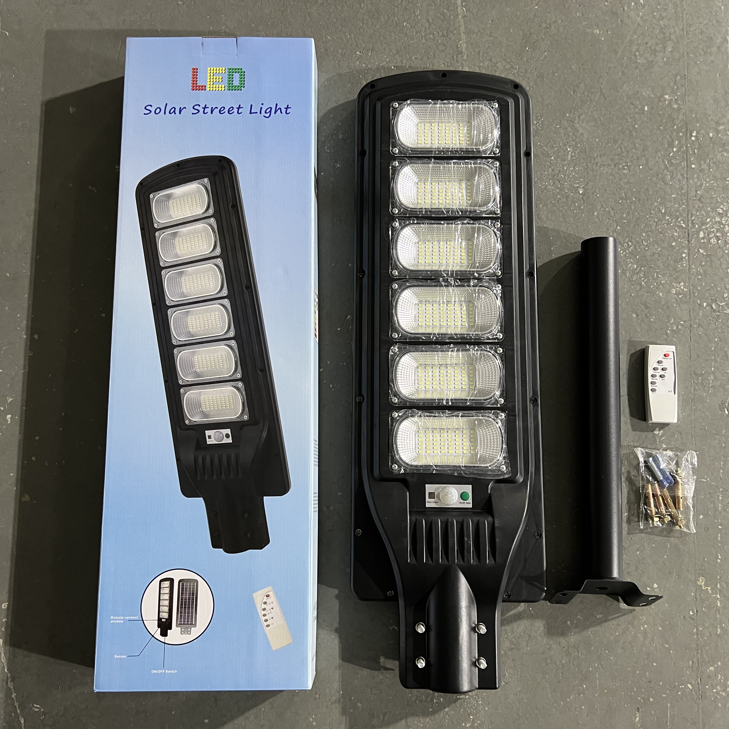 Sensor de luz solar para exteriores, resistente al agua, 30W, 60W, 90W, 120W, 150W, potencia de energía, lámpara de calle solar Led todo en uno