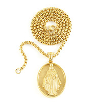 Collier religieux en acier inoxydable 316L plaqué PVD 18K pour femmes, pendentif ovale Jésus Vierge Marie, chaîne catholique chrétienne, bijoux