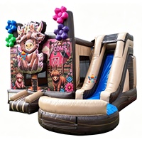 Château gonflable combiné à thème ferme des Highlands avec toboggan, imprimé, pour location de fêtes sur le thème de la ferme