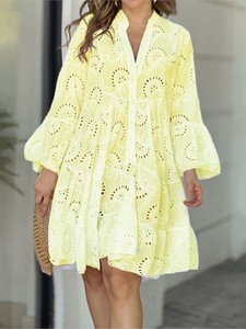 Dernière Collection <span class=keywords><strong>Robe</strong></span> d'Été <span class=keywords><strong>Chic</strong></span> pour Femmes, Décontractée Couleur Unie, Col en V Brodé, Creux, Ample en <span class=keywords><strong>Dentelle</strong></span> - Product Image 5