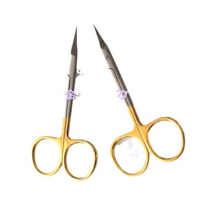 Tijeras para recortar cejas de acero inoxidable de 9.5 cm con mango dorado, para práctica, puntas rectas o curvas, venta directa de fábrica. - Product Image 5