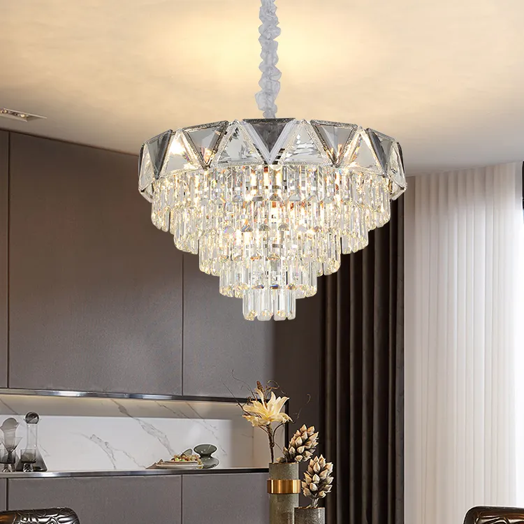 Candelabro de cristal Led redondo cuadrado para salón de banquetes, lámpara moderna de lujo, color blanco frío, nuevo diseño