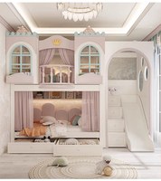 Lit superposé en bois massif pour deux filles, design maison d'arbre princesse, lit multifonctionnel haut/bas