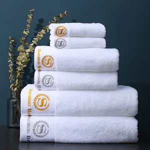 Soft Absorbent Cotton Towels For Luxury Hotel 100% Cotton 600gsm Custom Embroidery Hand Face Bath Towels Set